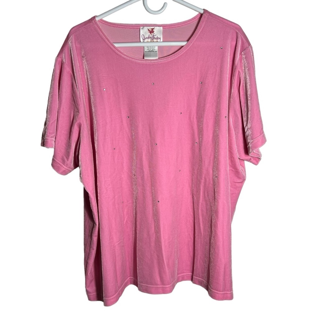 Quacker Factory Velvet Short Sleeve Top with Rhinestone Details,  Plus 2X